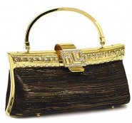 Evening Bag - Metallic w/ Swarovski Crystal Accent Closure - Black - BG-DG1021DCBK 